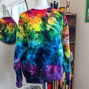 Vintage Rainbow Hanes Tie Dye Crew Neck Sweatshirt Large